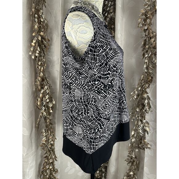 Rafaella Cold Shoulder Top Small Black White Print Keyhole Blouse S - Picture 5 of 10